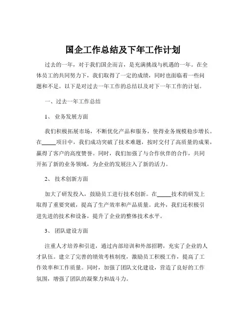 国企工作总结及下年工作计划