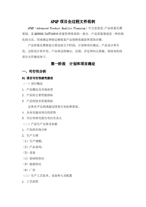 APQP项目全过程文件范例