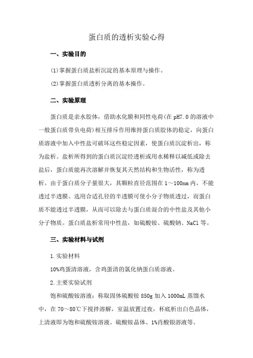 蛋白质的透析实验心得