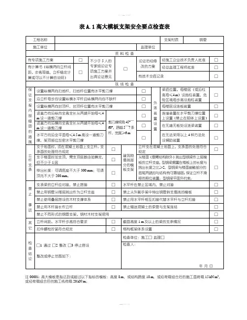 高大模板支架安全要点检查表