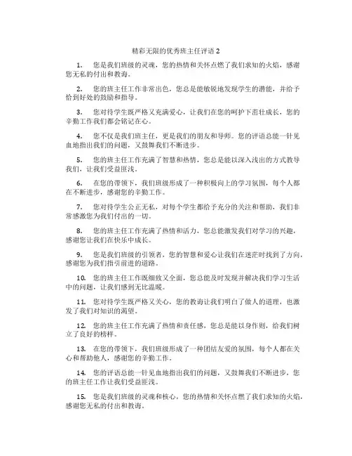 精彩无限的优秀班主任评语2