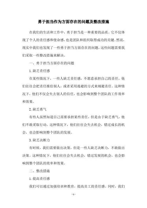 勇于担当作为方面存在的问题及整改措施