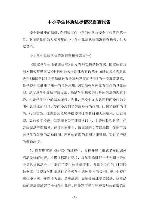 2019中小学生体质达标情况自查报告