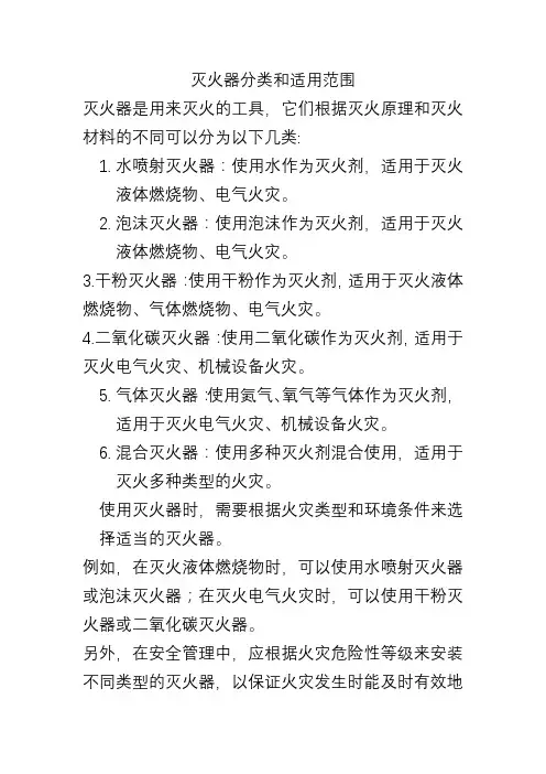 灭火器分类和适用范围
