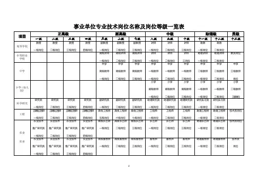事业单位专业技术岗位名称及岗位等级一览表(定稿)