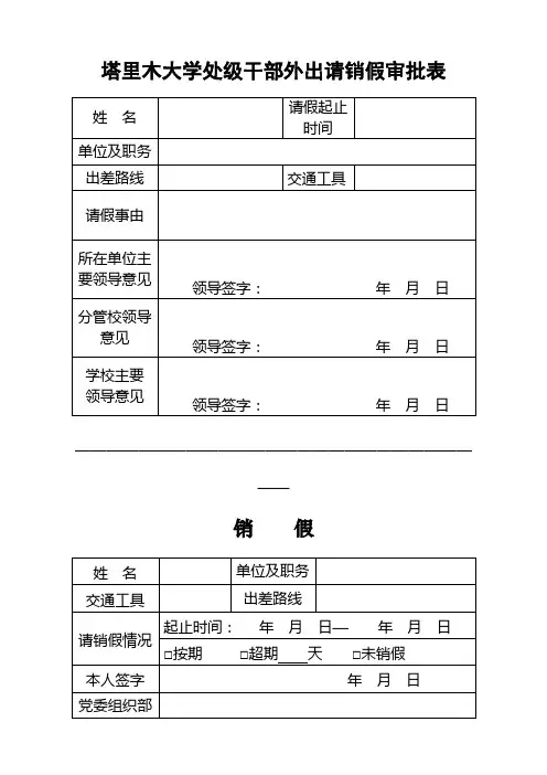 XX大学处级干部外出请销假审批表【模板】