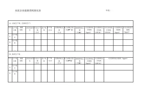 水泥企业能源消耗情况表