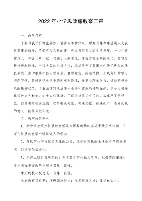 2022年小学思政课教案三篇