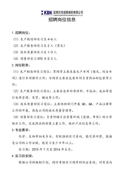 2015年实习生招聘简章
