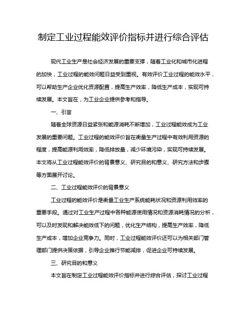 制定工业过程能效评价指标并进行综合评估