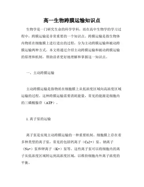 高一生物跨膜运输知识点