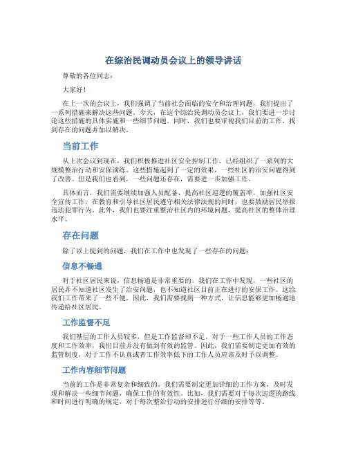 在综治民调动员会议上的领导讲话