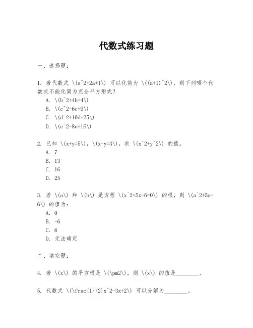 代数式练习题