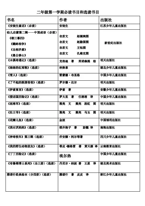 二年级第一学期必读书目和选读书目
