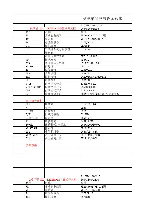 发电电气设备台帐