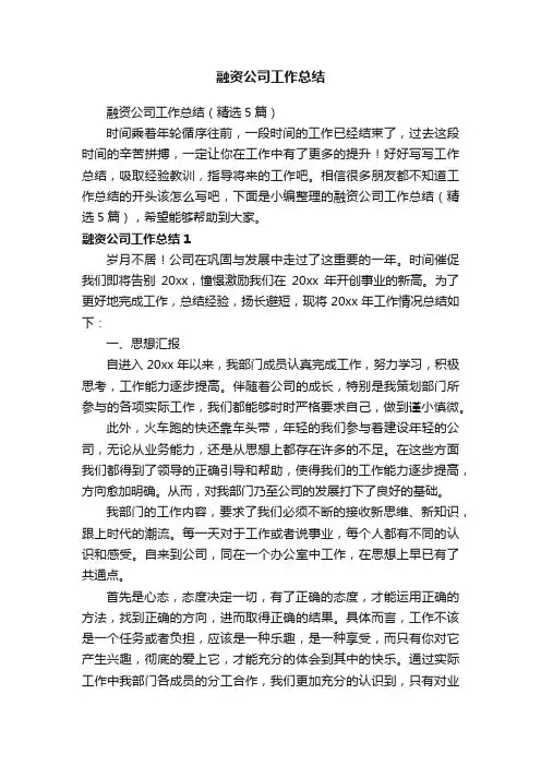 融资公司工作总结（精选5篇）
