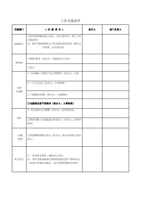 工作交接清单