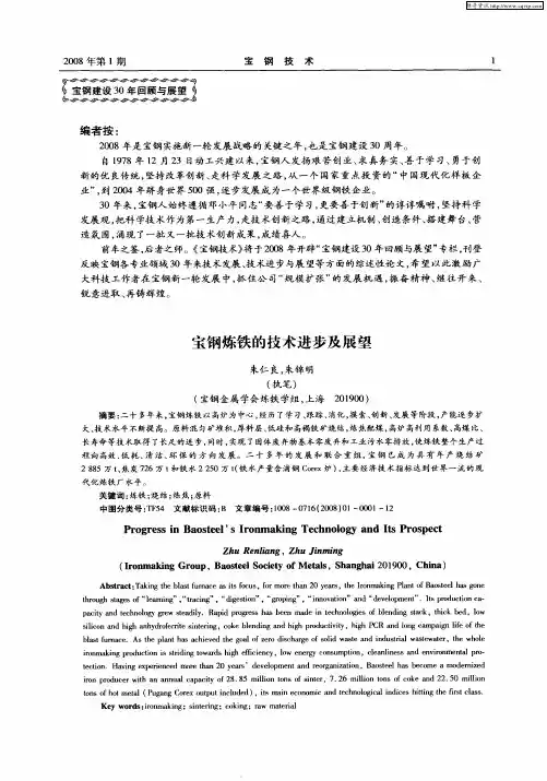 宝钢炼铁的技术进步及展望