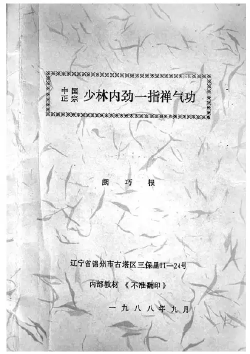 中国正宗少林内劲一指禅气功(阙巧根)