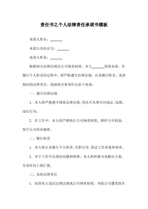 责任书之个人法律责任承诺书模板