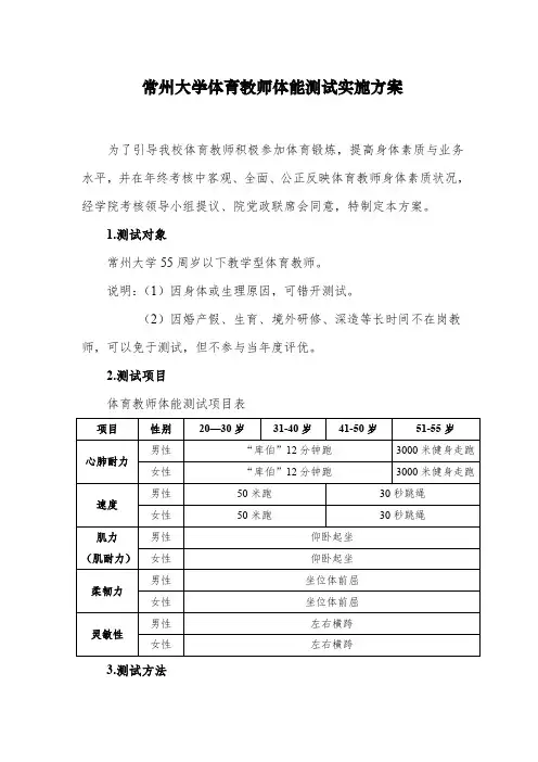 常州大学体育教师体能测试实施方案