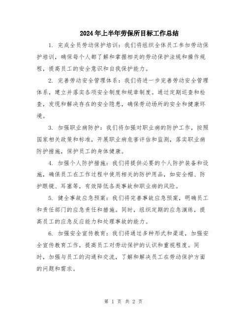 2024年上半年劳保所目标工作总结