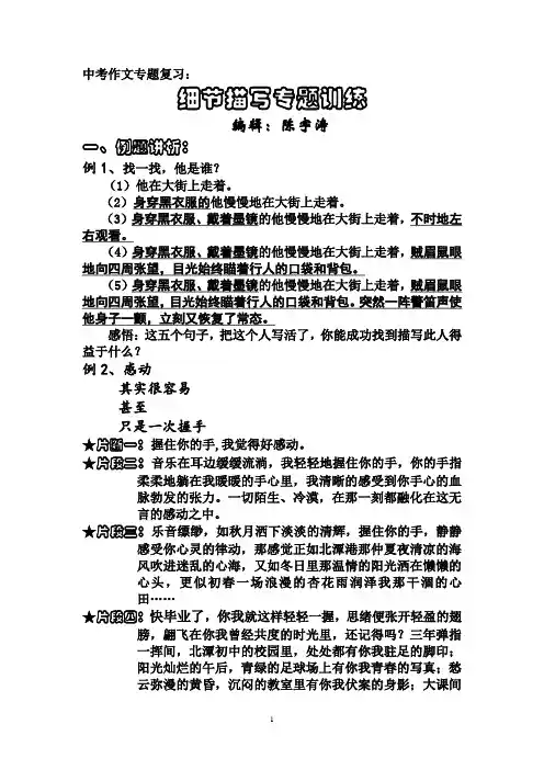 中考作文专题复习--细节描写专题训练