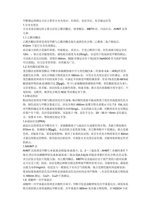 甲醛测定的测定方法主要有分光光度法