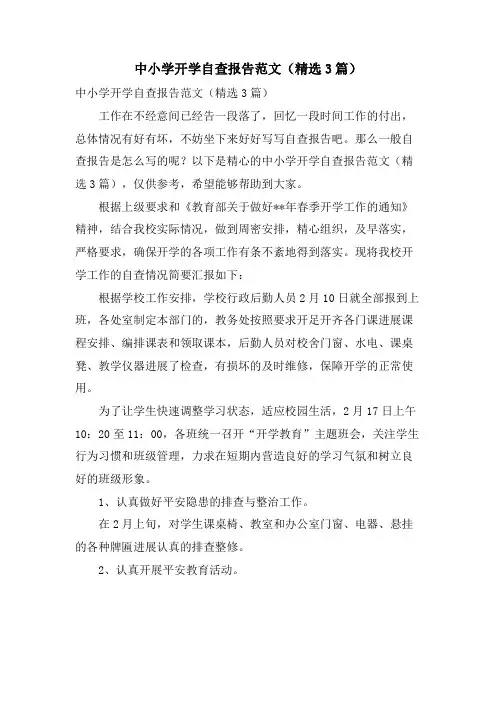 中小学开学自查报告范文(3篇)