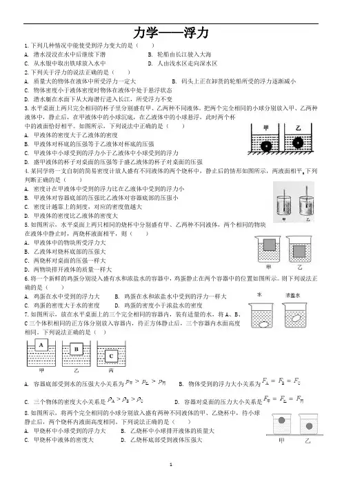 2022中考物理复习之浮力专题