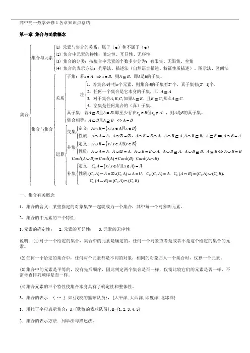 高一数学必修一知识点和检测题(含答案)