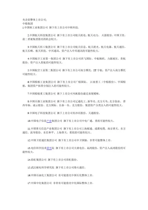 央企整体上市公司