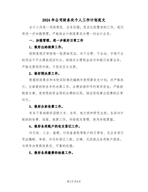 2024年公司财务处个人工作计划范文(三篇)