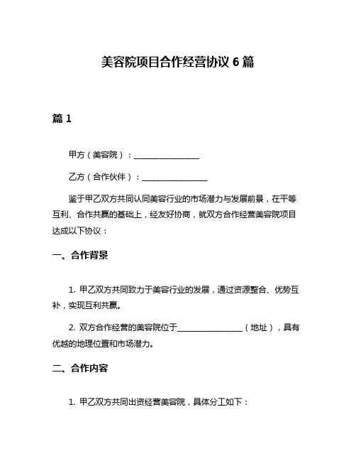 美容院项目合作经营协议6篇