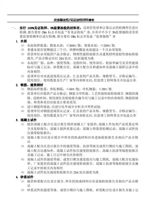 进场需送检材料清单