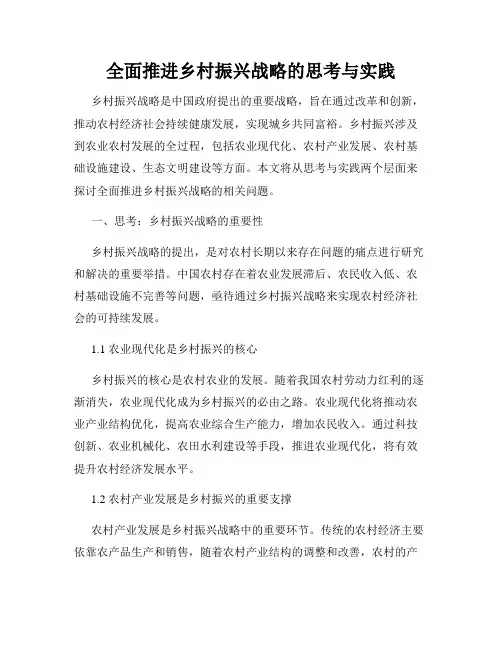全面推进乡村振兴战略的思考与实践