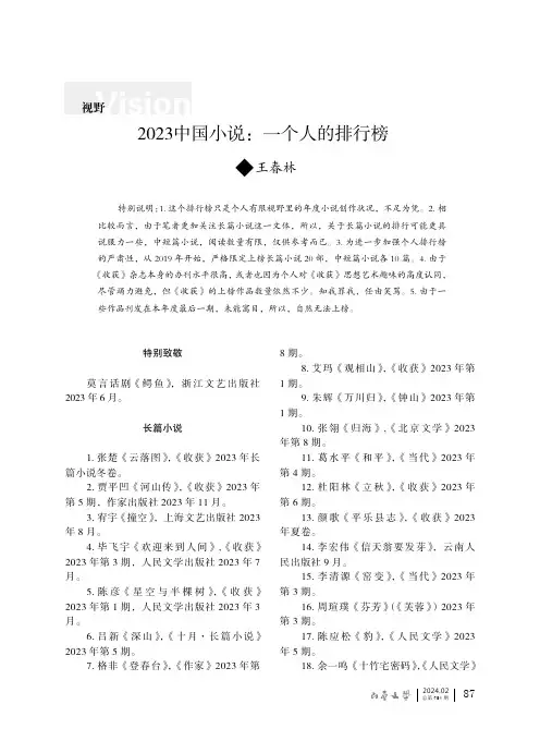 2023_中国小说：一个人的排行榜