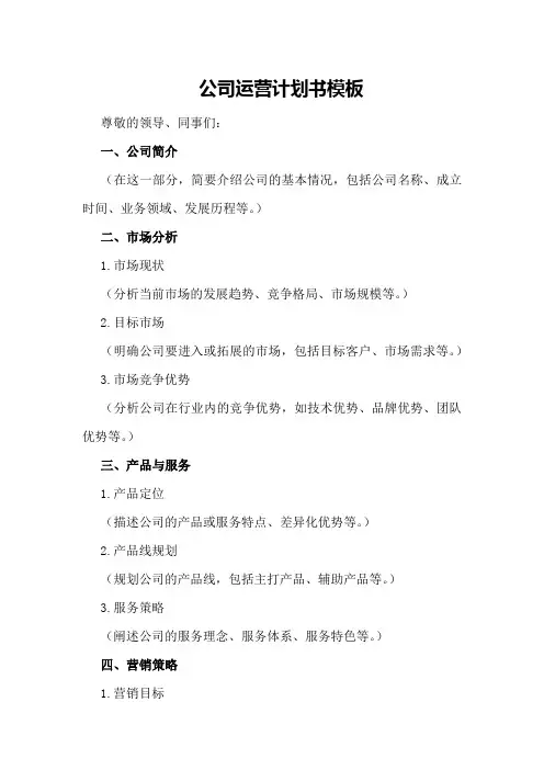 公司运营计划书模板