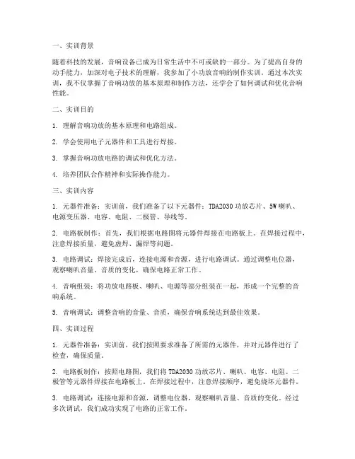 小功放音响制作实训报告