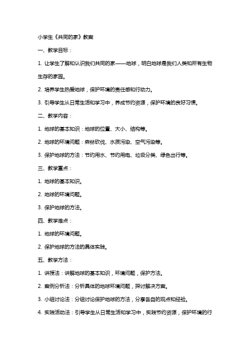 小学生《共同的家》教案