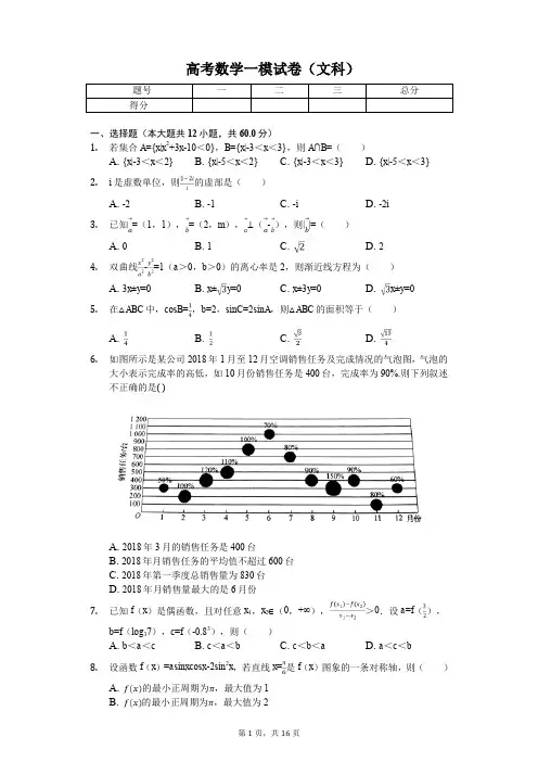 2020年福建省厦门市高考数学一模试卷(文科) 
