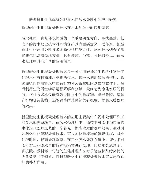 新型磁化生化混凝处理技术在污水处理中的应用研究