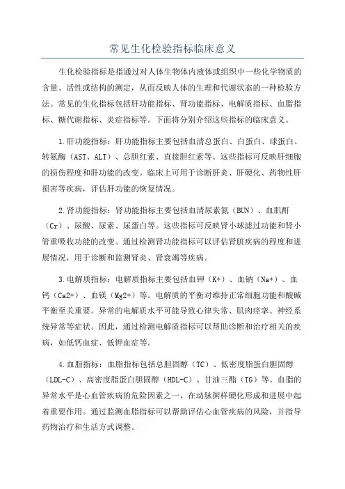 常见生化检验指标临床意义