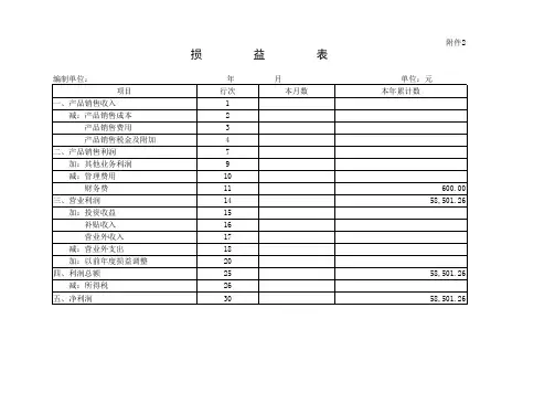 损益表表格