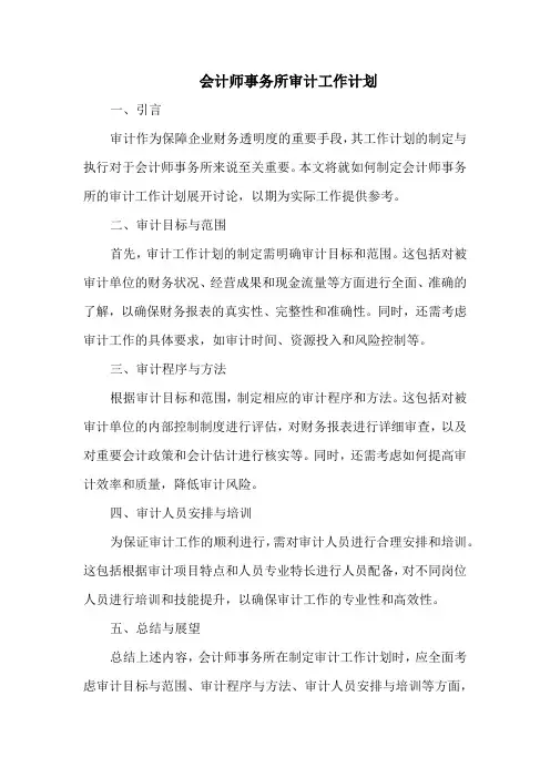会计师事务所审计工作计划