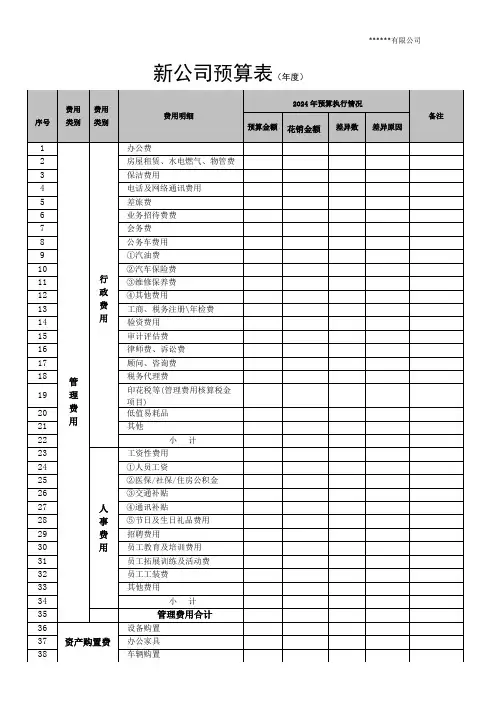 新公司预算表格模板