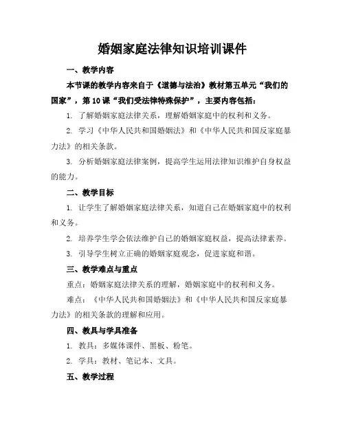 婚姻家庭法律知识培训课件