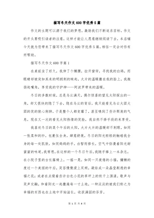 描写冬天作文600字优秀5篇
