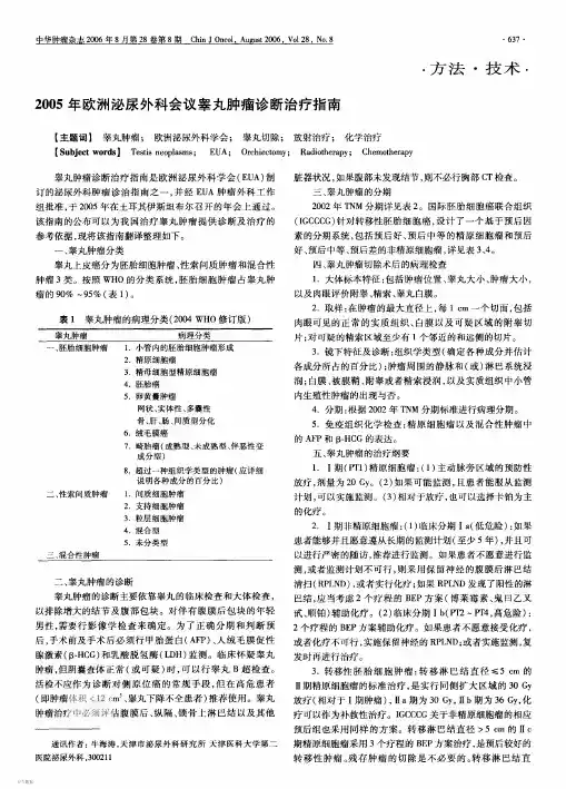 2005年欧洲泌尿外科会议辜丸肿瘤诊断治疗指南