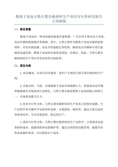 锂离子电池天然石墨负极材料生产项目可行性研究报告立项新版
